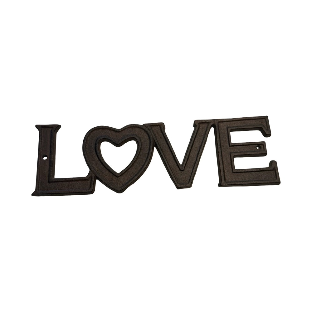 Rustic Cast Iron LOVE Wall Plaque Heart Sign Dark Brown Metal Home Decor Art